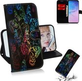 Gekleurde tekening patroon Kleurrijke magnetische gesp Horizontale flip PU lederen tas met houder & kaartsleuven & portemonnee & lanyard voor Galaxy S10 + (Butterfies)