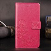 Voor Galaxy A90 5G Lucky Clover Pressed Flowers Pattern Leather Case met houder & kaartsleuven & portemonnee & draagriem (Rose)