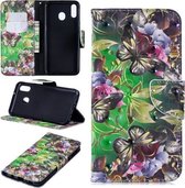 3D Gekleurde Tekening Patroon Horizontale Leren Flip Case voor Samsung Galaxy M20, met Houder & Kaartsleuven & Portemonnee (Groene Vlinder)
