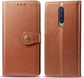 Voor OnePlus 8 retro effen kleur lederen gesp telefoonhoes met fotolijst & kaartsleuf & portemonnee & beugel functie (bruin)