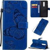 Voor OnePlus 8 3D Vlinders Embossing Patroon Horizontale Flip Leren Case met Houder & Kaartsleuf & Portemonnee & Lanyard (Blauw)