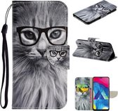 Voor Samsung Galaxy A10 / M10 Gekleurd tekeningpatroon Horizontaal Flip TPU + PU lederen tas met houder & kaartsleuven & portemonnee & lanyard (Fashion Cat)