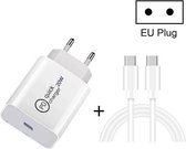 SDC-20W 2 in 1 PD 20W USB-C / Type-C reislader + 3A PD 3.0 USB-C / Type-C naar USB-C / Type-C snellaaddatakabelset, kabellengte: 2m, EU-stekker