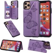 Voor iPhone 11 Pro Max Butterfly Embossing Pattern Schokbestendige beschermhoes met houder & kaartsleuven & fotolijst (paars)