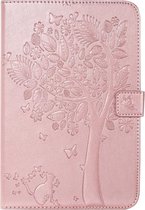 Voor iPad Mini 2019 & 4 & 3 & 2 & 1 Pressed Printing Cat and Tree Pattern Horizontale Flip lederen hoes met houder & kaartsleuven & portemonnee (Rose Gold)