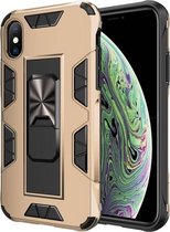 Voor iPhone XS / X Armor schokbestendige TPU + pc magnetische beschermhoes met onzichtbare houder (goud)