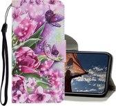 Gekleurde tekening patroon horizontaal Flip PU lederen tas met houder & kaartsleuven & portemonnee & lanyard voor iPhone X / XS (Rose Butterfly)