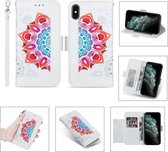 Afdrukken Tweekleurig half mandala-patroon Dubbelzijdige magnetische gesp Horizontale flip lederen tas met houder & kaartsleuven & portemonnee & fotolijst & lanyard voor iPhone XS Max (wit)