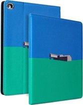 Contrasterende kleur PU lederen horizontale flip lederen tas met houder en slaap- / wekfunctie voor iPad 9.7 (2018) & (2017) (blauwgroen)