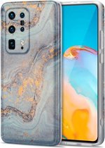 Voor Huawei P40 Pro + TPU beschermhoes met verguld marmerpatroon (lichtblauw)