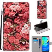 Voor Motorola Moto G8 Power Gekleurde Tekening Cross Textuur Horizontale Flip PU Leren Case met Houder & Kaartsleuven & Portemonnee & Lanyard (Pink Rose Garden)