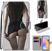 For Honor 10X Lite Gekleurde Tekening Cross Textuur Horizontale Flip PU Lederen Case met Houder & Kaartsleuven & Portemonnee & Lanyard (Upskirt)