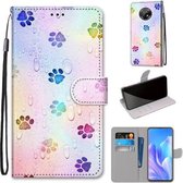 Voor Huawei Enjoy 20 Plus Gekleurde Tekening Cross Textuur Horizontale Flip PU Lederen Case met Houder & Kaartsleuven & Portemonnee & Lanyard (Voetafdruk Waterdruppels)