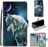 Voor Motorola Moto G 5G Gekleurde Tekening Cross Textuur Horizontale Flip PU Lederen Case met Houder & Kaartsleuven & Portemonnee & Lanyard (Peinzende Wolf)