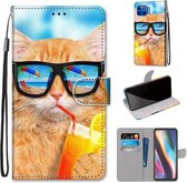 Voor Motorola Moto G 5G Plus Gekleurde Tekening Cross Textuur Horizontale Flip PU Lederen Case met Houder & Kaartsleuven & Portemonnee & Lanyard (Kat Drinken Soda)