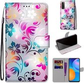 Voor Huawei P smart 2021 / Y7a Gekleurde Tekening Cross Textuur Horizontale Flip PU Lederen Case met Houder & Kaartsleuven & Portemonnee & Lanyard (Gradient Kleurrijke Bloem)