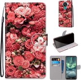 Voor Nokia 7.2 Gekleurde Tekening Cross Textuur Horizontale Flip PU Lederen Case met Houder & Kaartsleuven & Portemonnee & Lanyard (Roze Rozentuin)