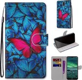 Voor Nokia 2.3 Gekleurde Tekening Cross Textuur Horizontale Flip PU Lederen Case met Houder & Kaartsleuven & Portemonnee & Lanyard (Blauw Rood Vlinder)