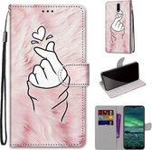 Voor Nokia 2.3 Gekleurde Tekening Cross Textuur Horizontale Flip PU Lederen Case met Houder & Kaartsleuven & Portemonnee & Lanyard (Roze Handen Hart)