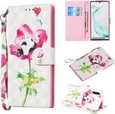 Voor Galaxy Note10 + / Note10 + 5G Gekleurd patroon Horizontaal Flip PU lederen tas, met houder & kaartsleuven & portemonnee (Panda in Flower)