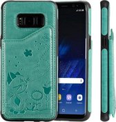 Voor Galaxy S8 Cat Bee Embossing Pattern Schokbestendige beschermhoes met kaartsleuven en fotolijst (groen)