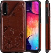 Voor Galaxy A50 / A50s / A30s Cat Bee Embossing Pattern Schokbestendige beschermhoes met kaartsleuven en fotolijst (bruin)