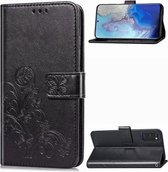 Voor Galaxy S20 Lucky Clover Pressed Flowers Pattern Leather Case met houder & kaartsleuven & portemonnee & draagriem (zwart)
