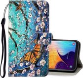 Voor Galaxy A20e 3D Gekleurde Tekening Horizontale Flip PU Leren Case met Houder & Kaartsleuven & Portemonnee (Paarse Vlinder)