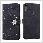Voor Huawei Y6 2019 Geperst Afdrukken Steken boorpatroon Horizontale Flip PU-lederen Case met Houder & Kaartsleuven & Portemonnee & & Lanyard (Zwart)