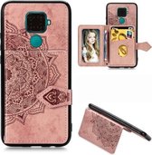 Voor Huawei Mate 30 Lite / Nova 5i Pro Mandala Reliëf Magnetische Doek PU + TPU + PC Case met Houder & Kaartsleuven & Portemonnee & Fotolijst & Riem (Rose Goud)