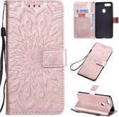 Voor OPPO A5 / A35 Geperst Afdrukken Zonnebloempatroon Horizontale Flip PU-lederen Case met Houder & Kaartsleuven & Portemonnee & Lanyard (Rose Goud)