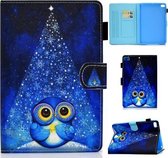 Voor iPad mini 5 / mini 4 / mini 3 / mini 2 / mini Gekleurde tekening Stiksels Horizontale flip lederen hoes met houder & kaartsleuven & slaap- / wekfunctie (nachthemel uil)