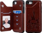 Voor iPhone SE 2020/8/7 Skull Head Embossing Pattern Schokbestendige beschermhoes met houder & kaartsleuven & portemonnee (bruin)