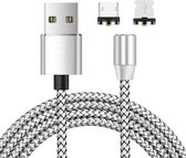 2-in-1 USB naar 8-pins + micro-USB magnetische metalen interface Gevlochten nylon oplaadkabel, lengte: 2 m (zilverachtig)