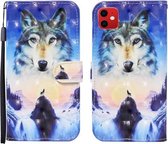 Voor iPhone 12 mini 3D Geschilderd Patroon Horizontale Leren Flip Case met Houder & Portemonnee & Kaartsleuf & Lanyard (Sunrise Wolf)