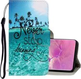 Voor Galaxy S10 Plus 3D Gekleurde Tekening Horizontale Flip PU Lederen Case met Houder & Kaartsleuven & Portemonnee (Blue Coconut Grove)