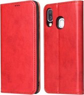 Fierre Shann Dermis Texture PU + TPU horizontale flip lederen tas met houder & kaartsleuven en portemonnee voor Galaxy A40 (rood)