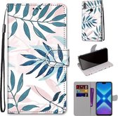 Voor Huawei Honor 8X Gekleurde Tekening Cross Textuur Horizontale Flip PU Lederen Case met Houder & Kaartsleuven & Portemonnee & Lanyard (Roze Groen Blad)