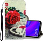 Voor Huawei Mate 30 Lite 3D Gekleurde Tekening Horizontale Flip PU Lederen Case met Houder & Kaartsleuven & Portemonnee (Rode Roos)