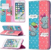 Gekleurde tekening patroon onzichtbare magnetische horizontale flip PU lederen tas met houder & kaartsleuven & portemonnee voor iPhone 8 & 7 (olifant)
