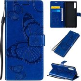 Voor Sony Xperia L4 3D vlinders reliëfpatroon horizontaal flip lederen tas met houder & kaartsleuf & portemonnee (blauw)