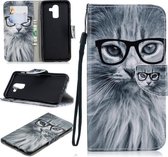 Voor Samsung Galaxy J8 (2018) (EU-versie) Gekleurd tekeningpatroon Horizontaal Flip TPU + PU lederen tas met houder & kaartsleuven & portemonnee & lanyard (Fashion Cat)