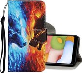 Voor Samsung Galaxy A01 Gekleurde tekening patroon Horizontale flip lederen tas met houder & kaartsleuven & portemonnee (Wolf)