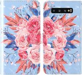 Voor Samsung Galaxy S10 3D schilderij Gekleurd tekeningpatroon Horizontaal Flip TPU + PU lederen tas met houder & kaartsleuven & portemonnee & lanyard (gekleurde bloemen)