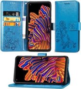 Voor Galaxy Xcover Pro Lucky Clover Pressed Flowers Pattern Leather Case met houder & kaartsleuven & portemonnee & draagriem (blauw)