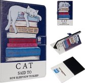 Voor Amazon Kindle HD10 2017 Gekleurde Tekening Patroon Horizontale Flip PU Lederen Case met Houder & Kaartsleuven (Boek en Kat)