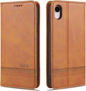 AZNS Magnetische Kalfsstructuur Horizontale Flip Leren Case met Kaartsleuven & Houder & Portemonnee Voor iPhone XR (Lichtbruin)