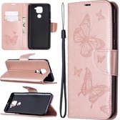 Mobigear Telefoonhoesje geschikt voor Xiaomi Redmi Note 9 Hoesje | Mobigear Butterfly Bookcase Portemonnee | Pasjeshouder voor 2 Pasjes | Telefoonhoesje voor Pinpas / OV Kaart / Rijbewijs - Roségoud