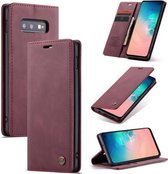 CaseMe-013 Multifunctionele Retro Frosted Horizontale Flip Leren Case voor Galaxy S10 E, met Kaartsleuf & Houder & Portemonnee (Wijnrood)