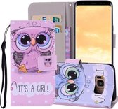 Schattig uilpatroon Gekleurde tekening Horizontale leren flip-hoes voor Galaxy S8, met houder en kaartsleuven en portemonnee en draagkoord